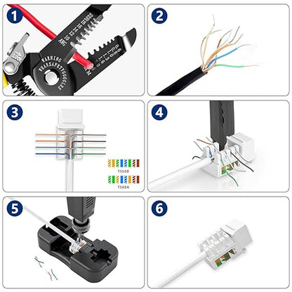 Cat6 Keystone Jacks 12-Pack, RJ45 Keystone Jack 90 Degree Punch Down, Ethernet Jack for Cat6, Cat5e, Cat5 Cabling, Slim Profile in White