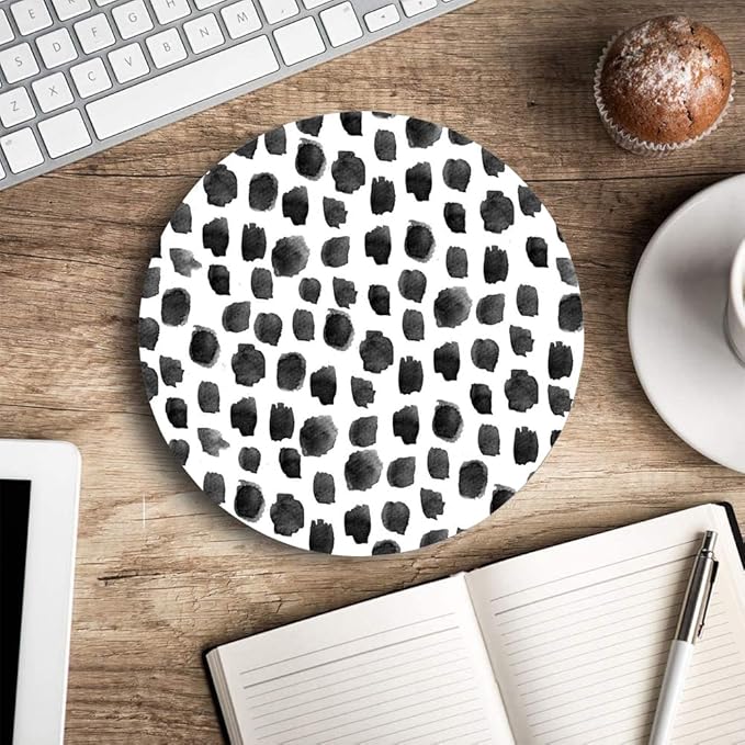 Round Mouse Pad, Polka Dot Print Premium-Textured Mouse Mat, Small Non-Slip Rubber Base Round Mousepad with Designs for Working and Gaming