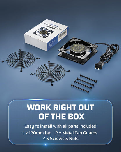 DEWENWILS 120V AC Fan, Waterproof Exhaust Fan 120mm, 13W 2800RPM 60CFM, DIY Cooling Fan for Refrigerator, Computer Case, Compressor Engine, Generator, UL Listed