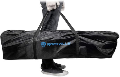Rockville RTP82W 8 ft Adjustable Totem Light Stand, White & Black Scrims, Carry Bags, 35mm Speaker Adapter, Steel, Portable for DJs & Event Lighting