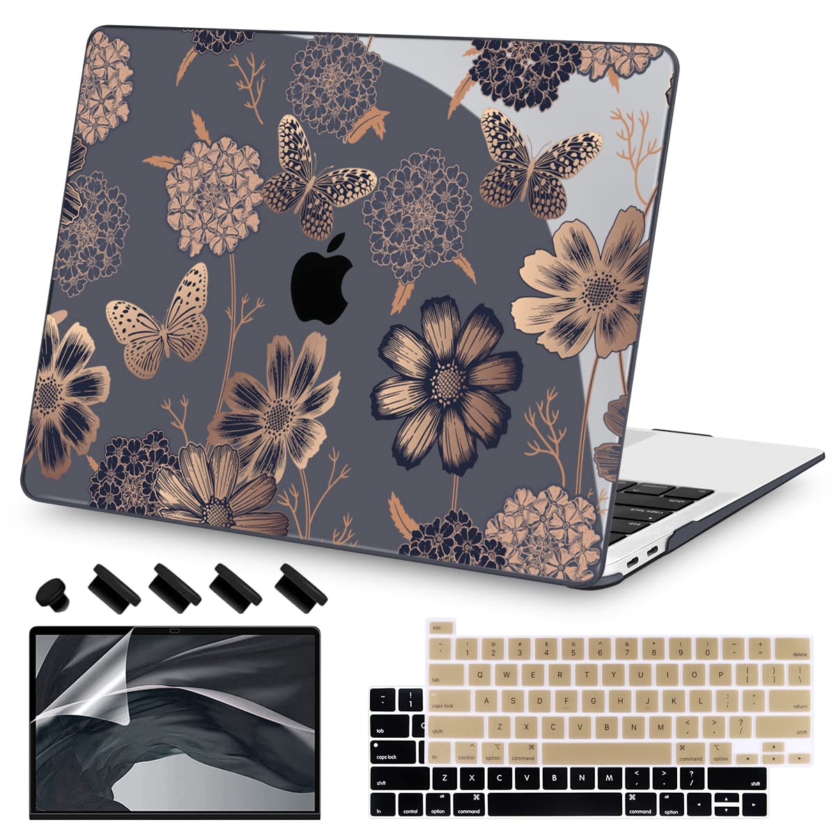 Teryeefi for MacBook Pro 13 inch Case M2 M1 2022 2020 2019-2016 Model A2338 A2289 A2251 A2159 A1989 A1706 with Touch Bar, Hard Shell Case & Keyboard Cover & Screen Protector, Green Leaf