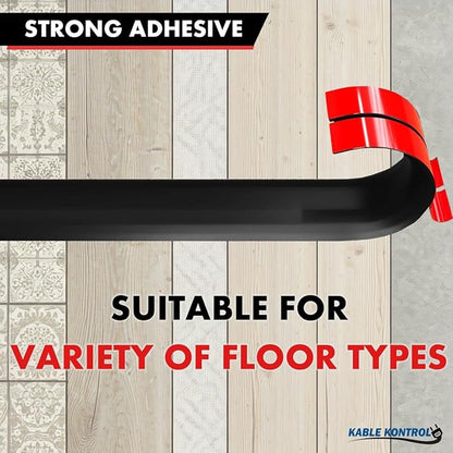 Kable Kontrol Silicone Floor Cord Cover - 5 Ft Flexible Cord Protector, Self Adhesive, for Concealing Extension Cable, Protecting Wires, Prevents Trips – 2.5in W X 0.5in H - 5 Pcs - Black