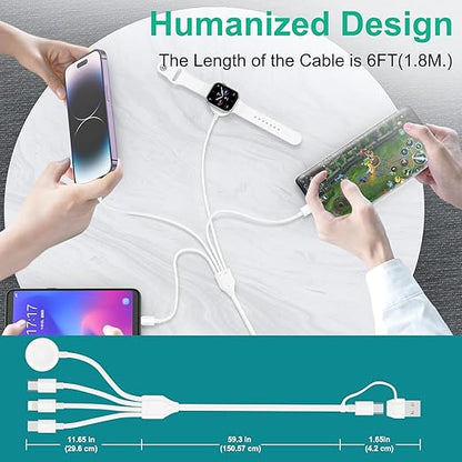 Multi Charging Cable 4 in 2 for Apple Watch Charger i-Phone, Travel 4 in 2 Watch & Phone Charger with iOSPorts/Type C/Micro USB Port Compatible with iWatch/iPhone 16 15/Galaxy Android-6FT