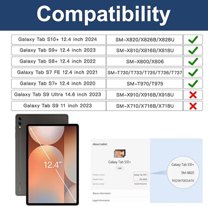 BRAECN for Samsung Galaxy Tab S10 Plus Case 2024/S9 Plus/S9 FE+/S8 Plus/S7 Plus /S7 FE 12.4 Inch,Heavy Duty Shockproof Case with S Pen Holder&360 Rotating Hand Strap/Kickstand Shoulder Strap,Black
