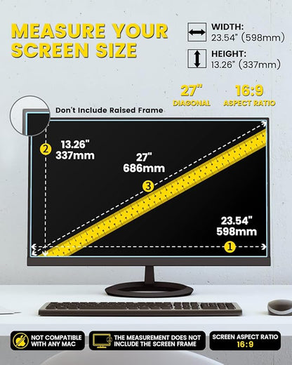 F FORITO 27 Inch 16:9 360°Privacy Screen Protector for Computer Monitor, Removable Eye Protection Anti Blue Light Anti Glare Computer Screen Privacy Shield for All 27" Widescreen Monitors