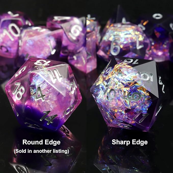 Haxtec Sharp Edge DND Dice Set, Purple Resin Polyhedral RPG Dice