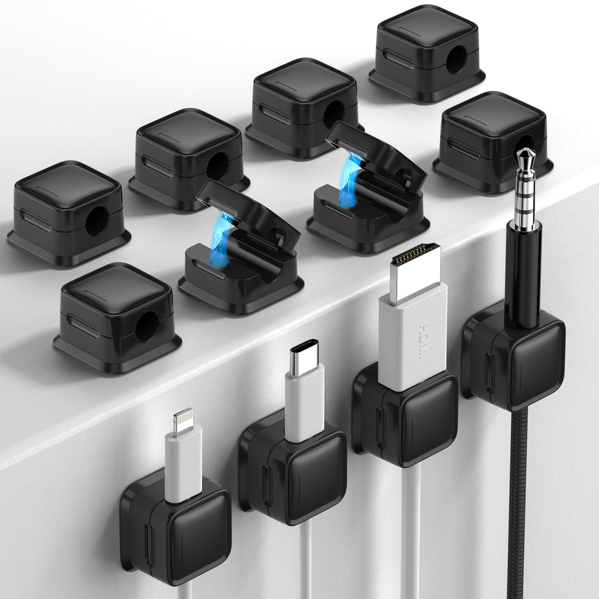 8 Pack Cord Organizer, Magnetic Cable Clips, Under Desk Management, Blue
