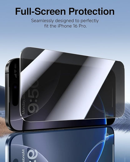 SMARTDEVIL 2 Pack for iPhone 16 Pro Max Privacy Screen Protector, Military Grade Shatterproof, 9H Hardness, Anti-Spy Tempered Glass, Fast & Easy Instlltion, Case Friendly