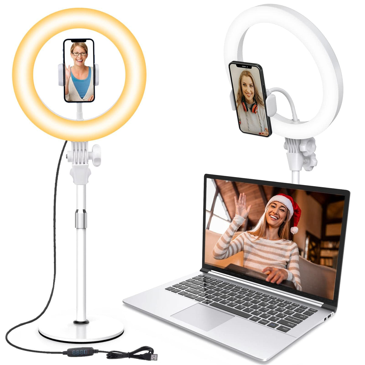 8 inch Desk Ring Light with Stand for for Video Conference,Adjustable Zoom Lighting for Computer, Circle Light for Video Recording, Video Calls, Online Class, Live Streaming, Podcast