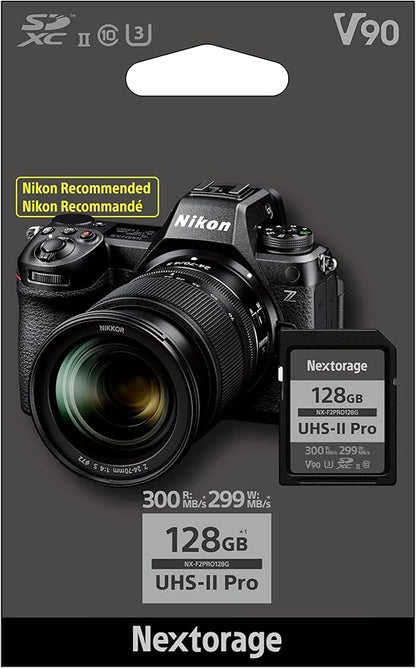 Nextorage 128GB SDXC UHS-II V90 Japanese Brand pSLC Max. Write Speed 299MB/s Max. Read Speed 300MB/s 4K Recording NX-F2PRO128G SD Card Memory for Camera