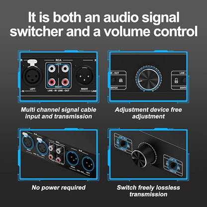 Y.D.F RCA and XLR Selector Switch Boxes, 2(1)-in-1(2)-Out RCA/XLR Speaker Switcher Selector, HiFi Balanced Stereo Audio Switcher/Converter Premium Selector Splitter Box with Volume Controller