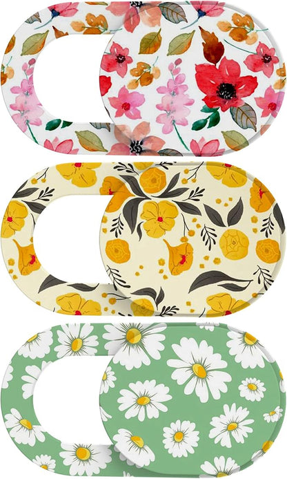 Laptop Camera Cover Slide Cute, Ultra Thin Webcam Cover for iPhone iPad MacBook Pro Computer iMac Cell Phone PC Accessories, Camera Blocker Slider, Great for Privacy - Flowers (3*Flowes)