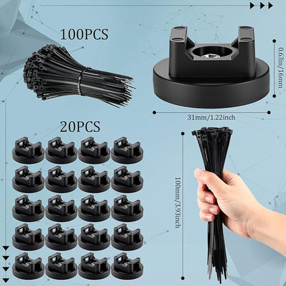 Yookeer 120 Pieces Magnetic Zip Tie Mount Multipurpose Cable Holder Magnets Magnetic Wire Management Bases with Heavy Duty Zip, Mount Nylon Cable Ties in Total (31mm)