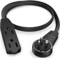 Maximm Cable 1 Ft 360° Rotating Flat Plug Extension Cord/Wire, 16 AWG Multi 3 Outlet Extension Wire, 3 Prong Grounded Wire - Black - UL Certified