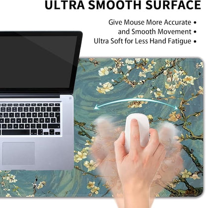 Almond Blossoms Large Mouse Pad,Gaming Keyboard Desk Pad,Extended Mouse Mat Non-Slip Rubber Base with Stitched Edges for Office Game Home XXL 35.4"x15.7"