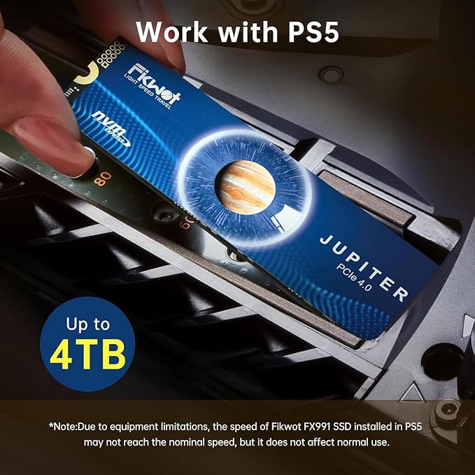 FX991 M.2 SSD 4TB NVMe SSD M2 2280 PCIe Gen 4x4, Read Up to 7300MB/s, Internal Solid State Drive for PS5 Laptop Desktop 3D QLC NAND