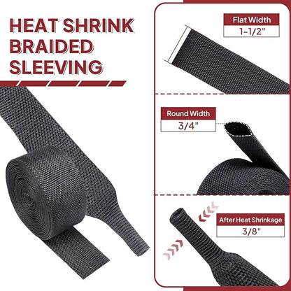 Heat Shrink Wire Loom 2:1 Shrinkable Braided Cable Sleeve 3/4 Inch ID-46ft Abrasion Protection Flexibility Fabric Wiring Harness Cover Sheath