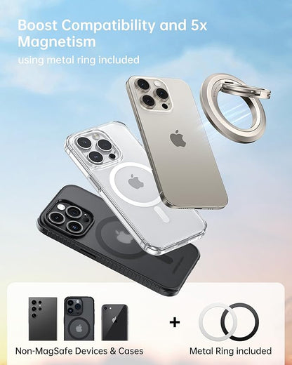 SYNCWIRE Phone Ring Holder Grip for MagSafe, 360° Rotation Magnetic Cell Phone Grip Stand Two-Sided Magnetic Compatible with iPhone 16 15 14 13 12 Pro Max fits MagSafe Accessories - Titanium