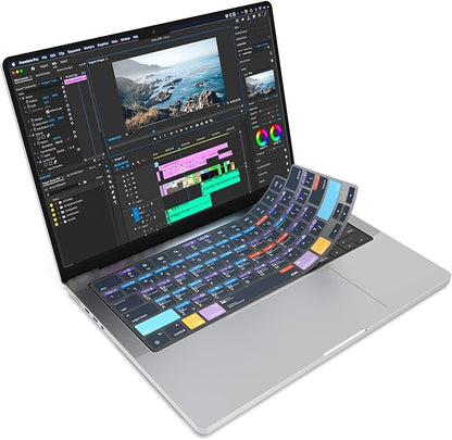 JCPal Adobe Premiere Pro Shortcut Guide Keyboard Cover for Apple MacBook Pro 14 inch and MacBook Pro 16 inch (M1-M4 Models) and MacBook Air 13 inch and MacBook Air 15 inch (M2-M4 Models) (US-Layout)