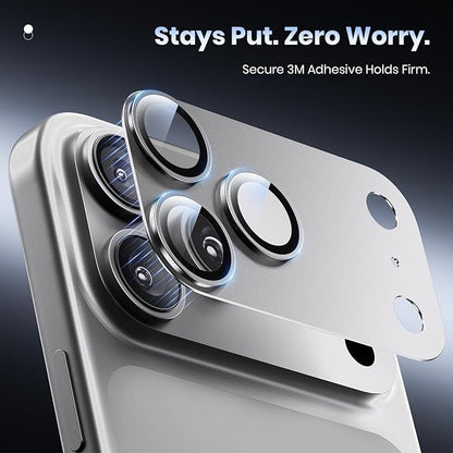 Hoerrye for iPhone 17 Pro Camera Lens Protector - [12FT Shatterproof Military Grade] [Strong Adsorption] Metal Top 9H+ Tempered Glass Camera Screen Full Protective Cover Case Friendly,Silver
