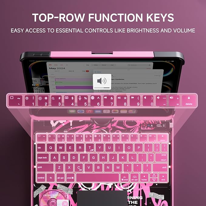 Transparent Case with Keyboard for iPad 9th (7th, 8th, and 9th Gen) 10.2 Inch,with 7-Color Backlit Wireless Keyboard,360°Rotatable Protective Case Multi-Touch Trackpad,with Pencil Holder,Pink