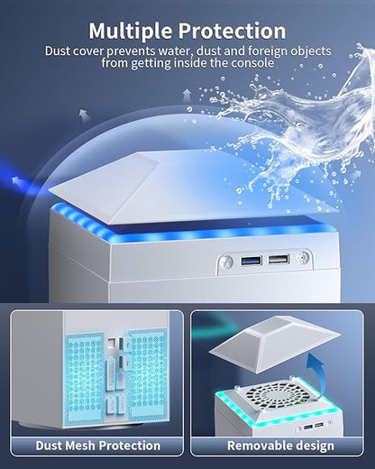Cooling Fan Dust Proof for Xbox Series X Console with Colorful Light Strip,Dust Cover Filter,Rubber Dust Plugs,Low Noise Top Fan with 3 Gears,Cooler&Light Independent Touch Switch, 2 USB Port (White)