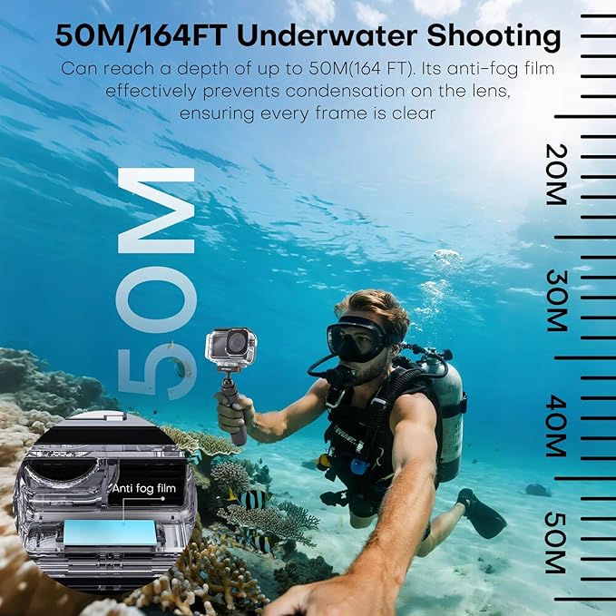 REYGEAK Waterproof Case for DJI Osmo Action 5Pro/4/3,164FT/50M Underwater Protective Housing Dive Kit,Diving Housing Cover Shell with Magnetic Quick Release Interface.