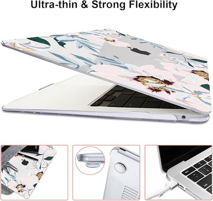 for MacBook Pro 13 Inch Case 2022 2021 2020 Release A2338 M2 M1 A2251 A2289, Plastic Hard Shell Case for MacBook Pro 13.3 inch with Touch Bar & Touch ID, Pink Peonies & Lilies