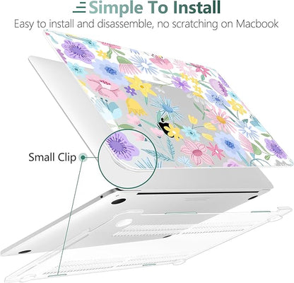 TWOLSKOO Compatible with MacBook Pro 13 inch Case 2023-2016 A2338 M2/M1 A2251 A2289 A2159 A1989 A1706, Plastic Hard Shell Cover & Keyboard Skin & Screen Protector, Spring Blooms