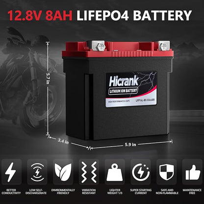 YTX14L-BS (GYZ16HL) Lithium 12V 8Ah 480CCA LiFePO4 Motorcycle Battery, Powersports Battery for Honda KTM Yamaha Harely, Fit ATV, UTV, Scooter, Motocross, 4 Wheeler, Quad, Riding Lawn Mower