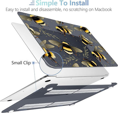 MEEgoodo for MacBook Air 13.3 inch Case 2021 2020 2019 2018 A2337 M1 A2179 A1932, Laptop Shell with Keyboard Webcam Cover & Trackpad Film & Type C Adapter for MacBook Air M1, Bumblebee & Leaves