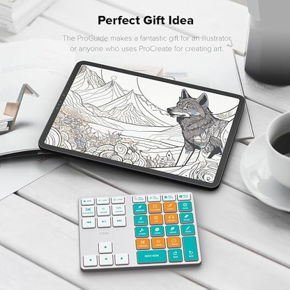 JCPAL ProGuide Wireless Keyboard for Procreate - Bluetooth Rechargeable Macro Pad Mini Keyboard for iPad Procreate with 35 Color-Coded Buttons