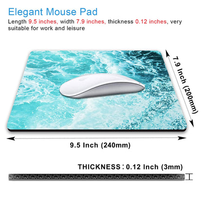 IMAYONDIA Blue Teal Green Sea Waves Mouse Pad, Square Ocean Mouse Pad Waterproof Non-Slip Rubber Base MousePads for Office Laptop, 9.5 inch x7.9 inch