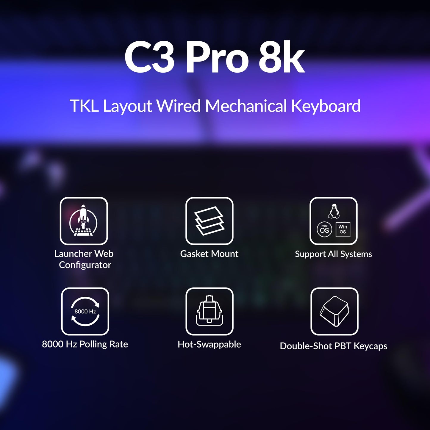 Keychron C3 Pro TKL 80% Wired Mechanical Keyboard, 8K Polling Rate, QMK/VIA Programmable, Hot-Swappable, RGB Backlit Shine-Through Keycaps, Super Brown Switch, for Windows/Mac