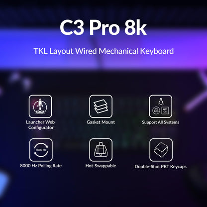 Keychron C3 Pro TKL 80% Wired Mechanical Keyboard, 8K Polling Rate, QMK/VIA Programmable, Hot-Swappable, RGB Backlit Shine-Through Keycaps, Super Brown Switch, for Windows/Mac