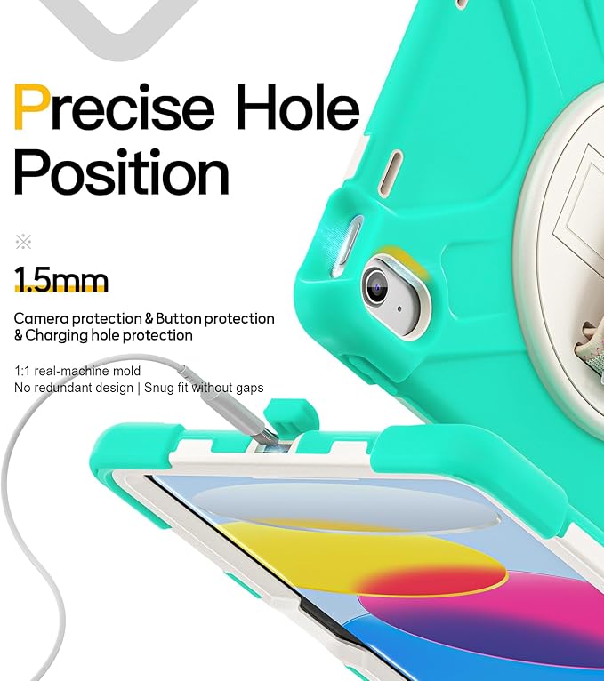BRAECN for iPad (A16) 11th/10th Generation case 11/10.9 inch 2025/2022 Heavy Duty Shockproof Protective with Pencil Holder Screen Protector 360°Rotating Stand Handle & Shoulder Strap Full Body Cover
