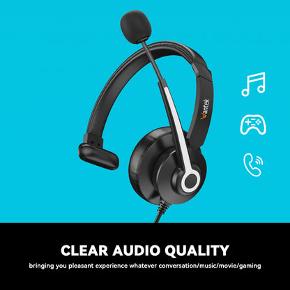 Wantek USB & 3.5mm Headset with Mic for PC/Laptop,Wired Headset with Noise-Cancelling Microphone & Audio Controls Perfect for Home Office Online Class Skype Zoom Call Center Webinar,All Day Comfort