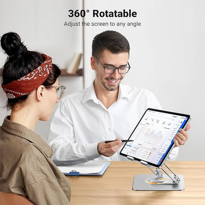 UGREEN Tablet Stand Holder for Desk with 360° Rotating Base Aluminum Dual Rod Support Adjustable Home Office Accessories Compatible with iPad Pro 13 12 11 Air Mini 5 4 3 Phone E-Reader Silver