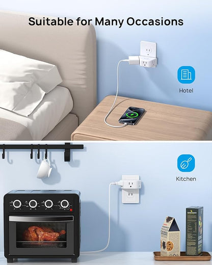 TROND 2 Prong to 3 Prong Outlet Adapter, 3-Way Angled Plug Extender with 3 AC Sockets, Wall Splitter for Non-Grounded Outlets in Old House, Cruise Essentials, White