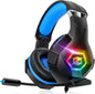 Gaming Headset for PC, Ps4, Ps5, Xbox Headset with 7.1 Surround Sound, Gaming Headphones with Noise Cancelling Mic RGB Light Over Ear Headphones for Xbox Series X/S, Switch-Blue