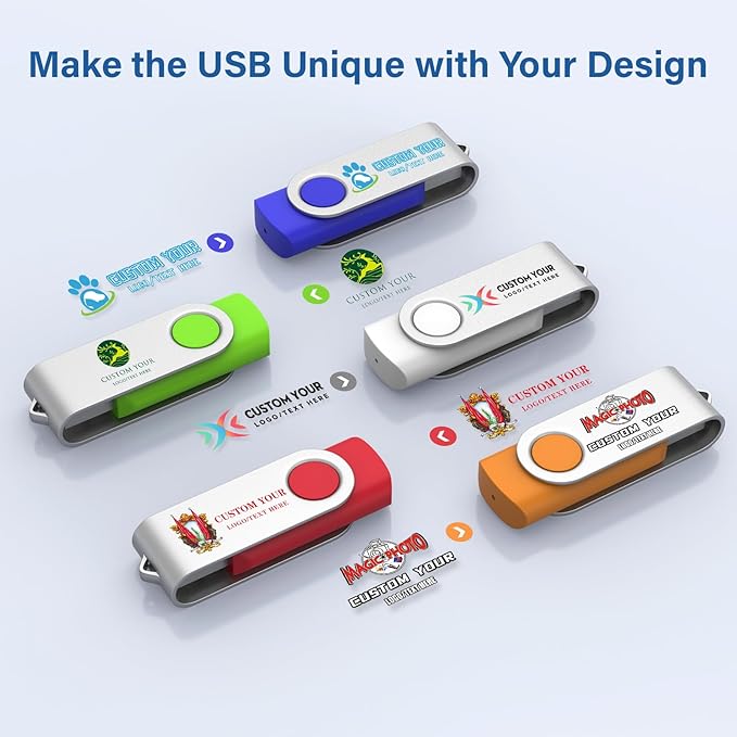 Personalized Flash Drives 64GB, Wooolken Customizable USB 2.0 Thumb Drives 10/20/50/100 Pack, Logo Memory Stick Custom Flash Drive Engraved Logo (Mixcolors)