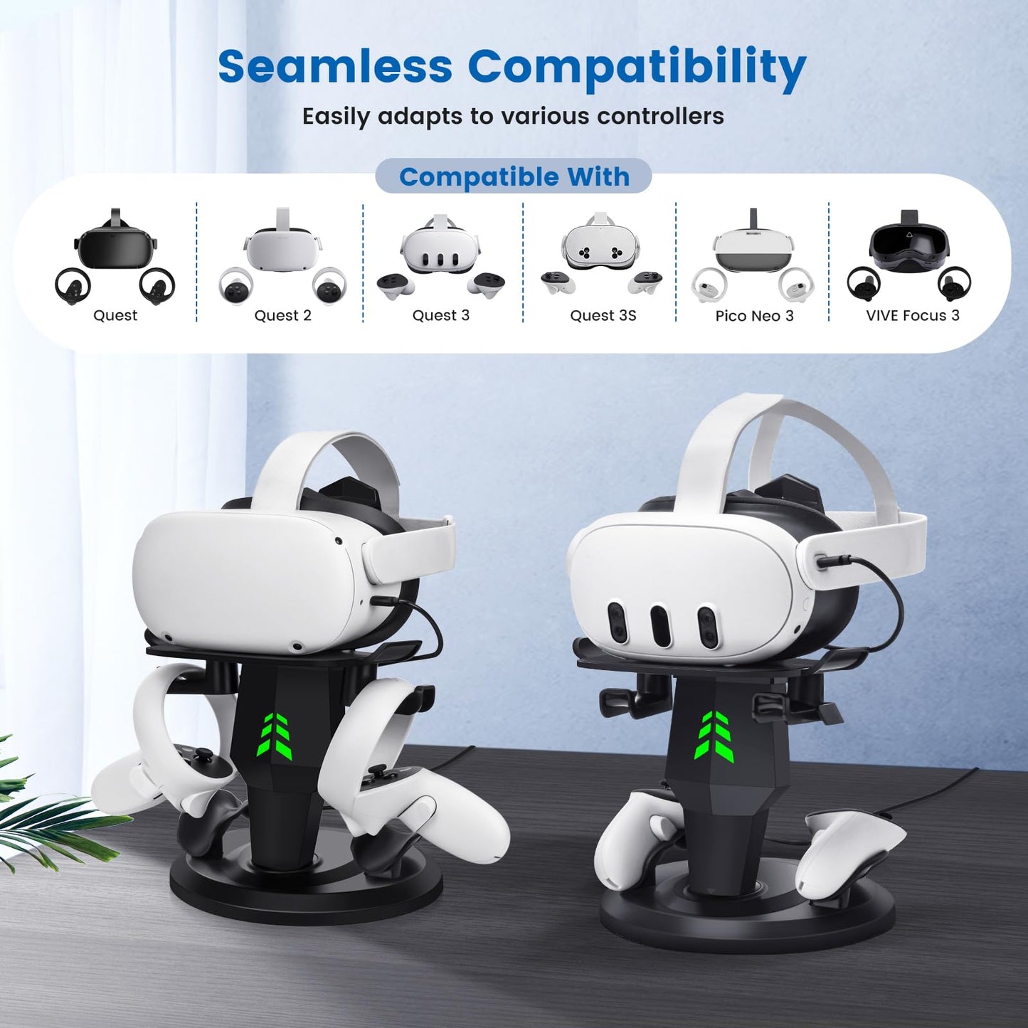 alcopanda VR Headset Charging Dock for Meta Quest 3/Quest 3S/Quest 2, VR Charging Stand for Quest 3 Accessories VR Stand Supports Charging Headset with Type C Cable and fit Controller with Cover