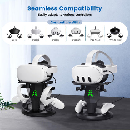 alcopanda VR Headset Charging Dock for Meta Quest 3/Quest 3S/Quest 2, VR Charging Stand for Quest 3 Accessories VR Stand Supports Charging Headset with Type C Cable and fit Controller with Cover