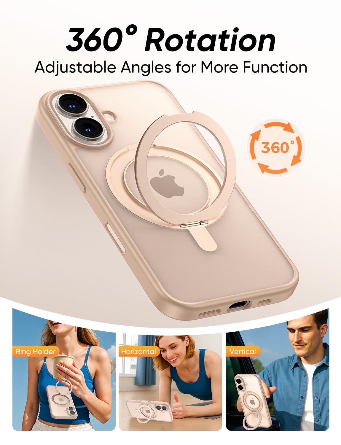 MAGIC JOHN 360° Rotatable Magnetic Invisible Stand for iPhone 16 Case [Camera Control Button] [Compatible with MagSafe] 16FT Shockof for iPhone 16 Case with Kickstand, Rose Gold