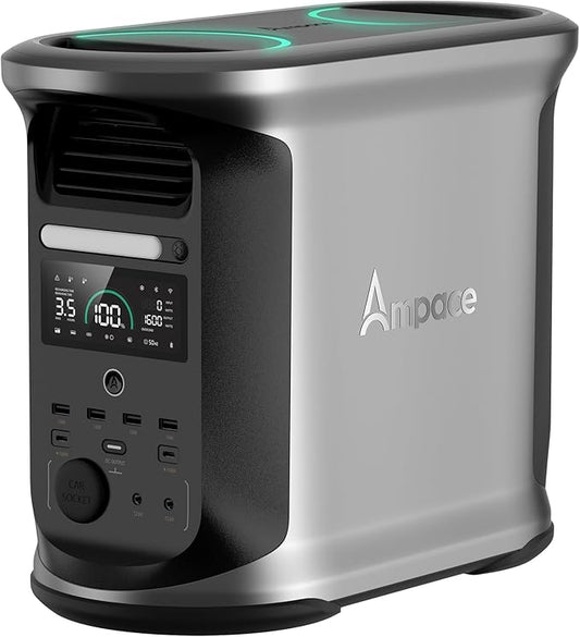 AMPACE Portable Power Station Andes 1500, Full Charge in 55 Min, 1462Wh LiFePO4 Battery, 2400W (Peak 3600W) Solar Generator for Home Backup, Power Outages, Camping & RVs(Solar Panel Optional)
