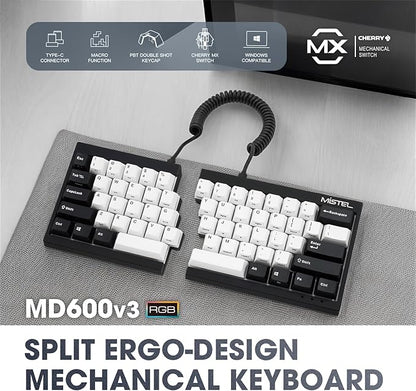MD600 V3 RGB ORCA TKL Ergonomic Mechanical Keyboard, Cherry MX, Split Layout, PBT DoubleShot Keycap, Windows OS Compatible (Red)
