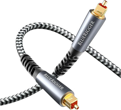 BlueRigger Digital Optical Audio Cable (15FT, Toslink Cable for Soundbar, Braided Fiber Optic, S/PDIF, Metal Shell) - Compatible with HomeTheatre, TV, Game Console (PS4, Xbox), DVR