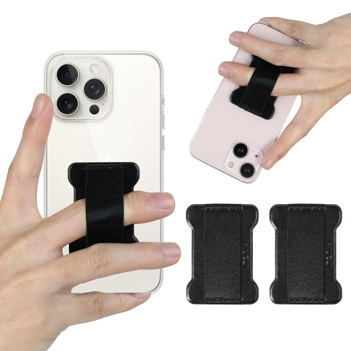 WOJI Cell Phone Finger Grip Strap Holder for Hand, Phone Strap, Phone Holder for Hand - Small, New Slim Finger Loop Selfie Grip Compatible with Most Smartphones (Black) - 2Pack