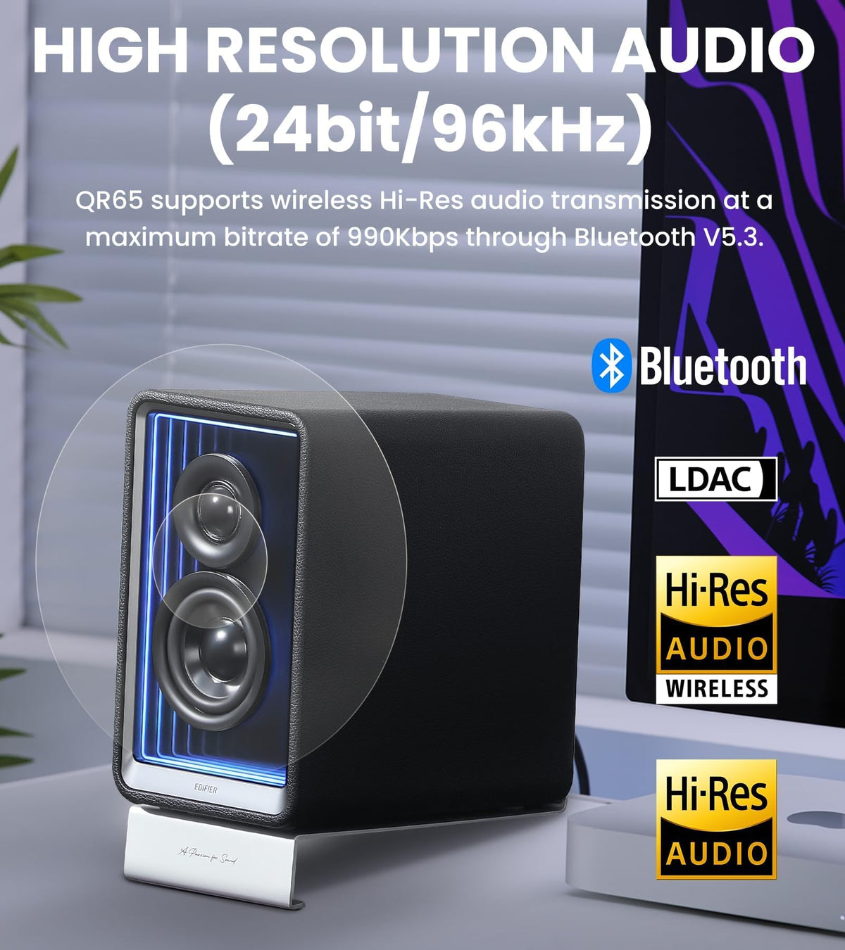 Edifier QR65 RGB Light Desktop Active Monitor, 70W RMS, Hi-Res Audio, Black