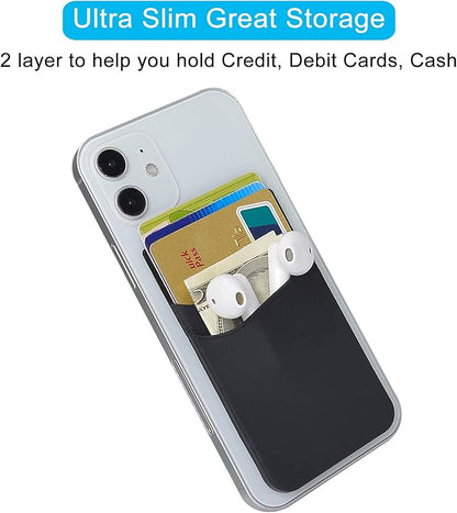 SS Phone Card Holder, Phone Wallet Stick On Silicion Card Holder for Back of Phone Credit Card Suitable for iPhone Samsung Galaxy Any Smartphone (8 Pack)